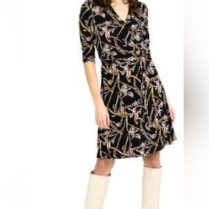 Joseph Ribkoff Black and Gold Chain Print Dress